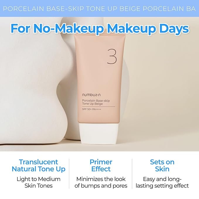 numbuzin - No.3 Porcelain Base-skip Tone Up Beige - 50ml